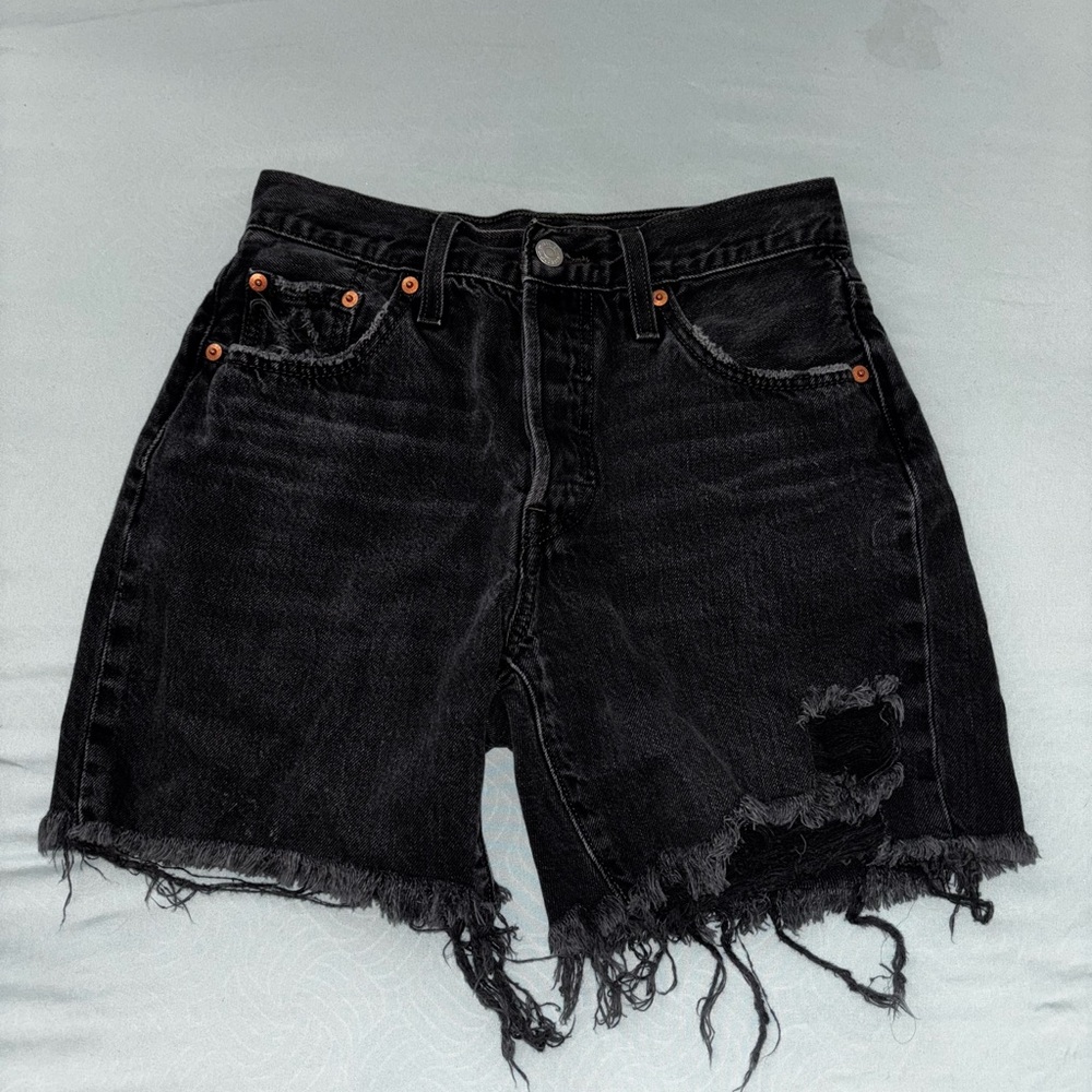 Signature by Levi Strauss Black Jean Shorts Distressed Style
